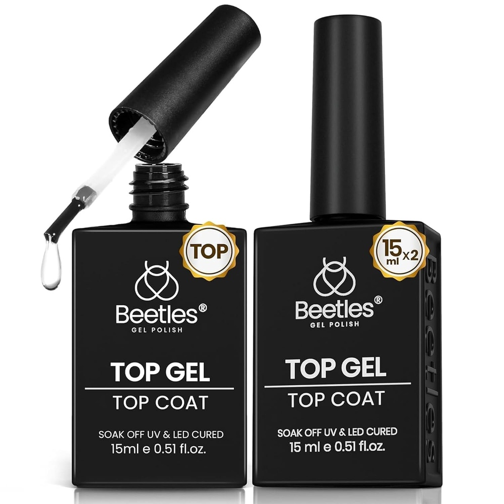 image:imagebeetles Gel Polish 2Pcs 15ml No Wipe Top Coat Gel Nail Polish High Gloss Shiny LongLasting Clear Gel Top Coat Soak Off Nail Lamp Summer Nails Home DIY Manicure and Nail Salon Gifts for Women2Pcs 15ml No Wipe Gel Top Coat