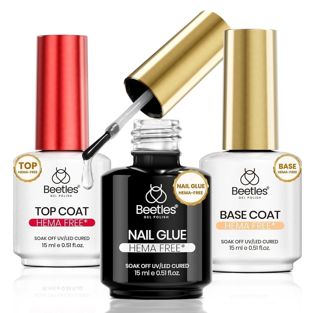 image:imagebeetles Gel Polish 2Pcs 15ml No Wipe Top Coat Gel Nail Polish High Gloss Shiny LongLasting Clear Gel Top Coat Soak Off Nail Lamp Summer Nails Home DIY Manicure and Nail Salon Gifts for Women1HEMAFree Nail Glue Base Top Coat Set