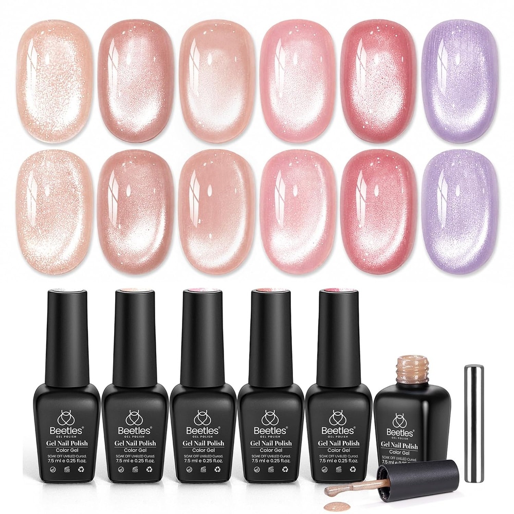 image:imagebeetles Gel Polish Moonlit Mist Cat Eye Gel Nail Polish Set  6 Colors Blue Glitter Gel Nail Kit Jelly Sheer Magnetic Shine Soak Off UV Gel for Salon DIY Manicure Gift for Women000Soft Beam