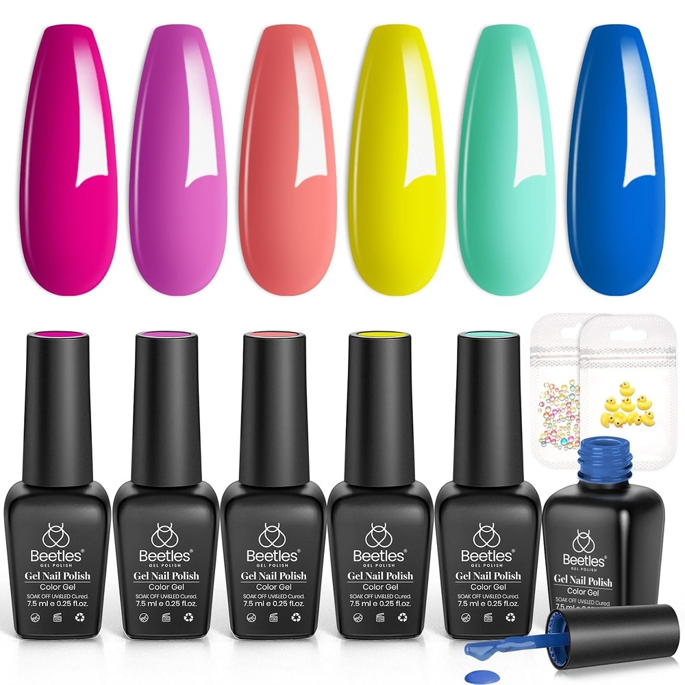 image:imagebeetles Gel Polish Moonlit Mist Cat Eye Gel Nail Polish Set  6 Colors Blue Glitter Gel Nail Kit Jelly Sheer Magnetic Shine Soak Off UV Gel for Salon DIY Manicure Gift for Women0046 Colors Pool Party Collection