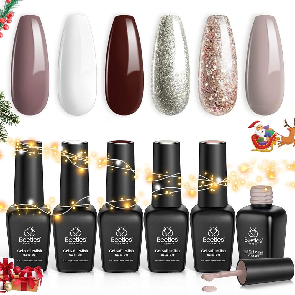 image:imagebeetles Gel Polish Moonlit Mist Cat Eye Gel Nail Polish Set  6 Colors Blue Glitter Gel Nail Kit Jelly Sheer Magnetic Shine Soak Off UV Gel for Salon DIY Manicure Gift for Women0006 Colors Ginerbread Gel Polish Set