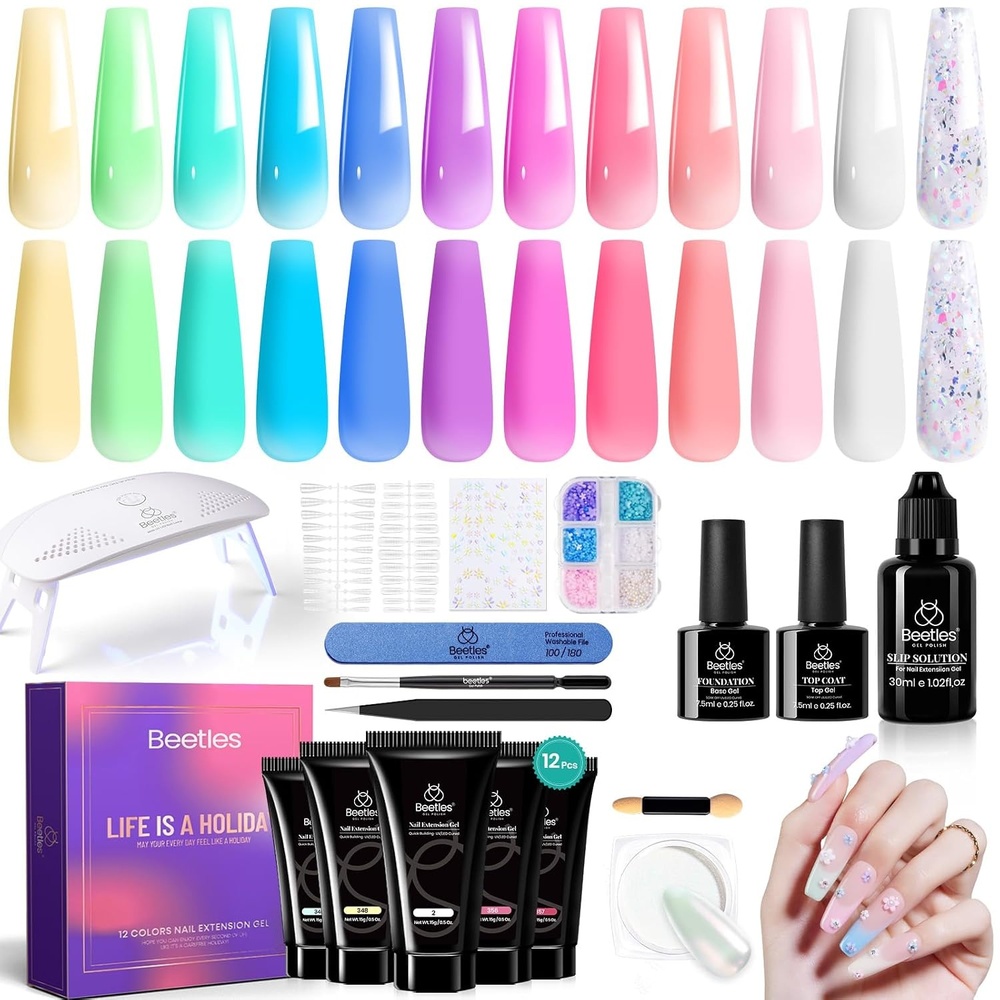 image:imagebeetles Gel Polish Poly Nail Gel Chrome Nail Powder Kit 22 Pcs Glazed Donut Nails Mirror Effect Chrome Powder for Nail Extension Nail Art DIY Home UV amp LED NeededBubblegum Garden