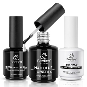 Beetles 2Pcs 15ml Gel Base and Top Coat Set – Upgrade No Wipe Extra Glossy Top Coat Finish for Gel Nail Polish, Soak Off UV/LED Lamp Needed, Essentials for Long-Lasting Manicure Kit(Builder Gel and Nail Glue and Top Coat)
