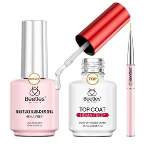 Beetles 2Pcs 15ml Gel Base and Top Coat Set – Upgrade No Wipe Extra Glossy Top Coat Finish for Gel Nail Polish, Soak Off UV/LED Lamp Needed, Essentials for Long-Lasting Manicure Kit(2 Pcs Hema-Free Gel Top Coat&Builder Gel)