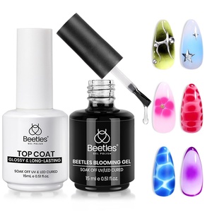 Beetles 2Pcs 15ml Gel Base and Top Coat Set – Upgrade No Wipe Extra Glossy Top Coat Finish for Gel Nail Polish, Soak Off UV/LED Lamp Needed, Essentials for Long-Lasting Manicure Kit(Blooming Gel and Top Coat)