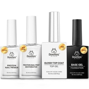 Beetles 2Pcs 15ml Gel Base and Top Coat Set – Upgrade No Wipe Extra Glossy Top Coat Finish for Gel Nail Polish, Soak Off UV/LED Lamp Needed, Essentials for Long-Lasting Manicure Kit(0 – Clear 4 Pcs)