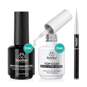 Beetles 2Pcs 15ml Gel Base and Top Coat Set – Upgrade No Wipe Extra Glossy Top Coat Finish for Gel Nail Polish, Soak Off UV/LED Lamp Needed, Essentials for Long-Lasting Manicure Kit(Clear Builder Gel and Glossy Top Coat)