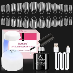 Beetles 2Pcs 15ml Hema-Free Nail Glue Gel for Acrylic Nail Tips & Clear Press On Nails, TPO Free Super Strong U V Nail Glue for Nail Extensions, DIY Long Lasting Nail Gel Kit, Gift for Women(0-9-Almond Short 504pcs (Etch X Nail Kit))