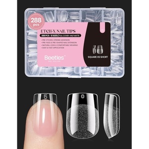 Beetles 2Pcs 15ml Hema-Free Nail Glue Gel for Acrylic Nail Tips & Clear Press On Nails, TPO Free Super Strong U V Nail Glue for Nail Extensions, DIY Long Lasting Nail Gel Kit, Gift for Women(3-2-Square Extra Short 288pcs-2 (Etch X Nail Tips))