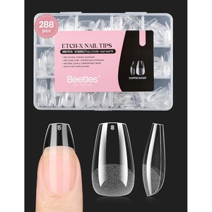 Beetles 2Pcs 15ml Hema-Free Nail Glue Gel for Acrylic Nail Tips & Clear Press On Nails, TPO Free Super Strong U V Nail Glue for Nail Extensions, DIY Long Lasting Nail Gel Kit, Gift for Women(2-1-Coffin Short 288pcs (Etch X Nail Tips))