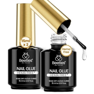 Beetles 2Pcs 15ml Hema-Free Nail Glue Gel for Acrylic Nail Tips & Clear Press On Nails, TPO Free Super Strong U V Nail Glue for Nail Extensions, DIY Long Lasting Nail Gel Kit, Gift for Women(0-1- 2PCS 15ml HEMA-Free Nail Glue)