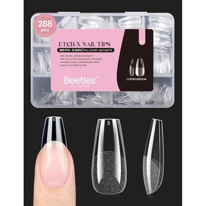 Beetles 2Pcs 15ml Hema-Free Nail Glue Gel for Acrylic Nail Tips & Clear Press On Nails, TPO Free Super Strong U V Nail Glue for Nail Extensions, DIY Long Lasting Nail Gel Kit, Gift for Women(2-2-Coffin Medium 288pcs (Etch X Nail Tips))
