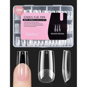 Beetles 2Pcs 15ml Hema-Free Nail Glue Gel for Acrylic Nail Tips & Clear Press On Nails, TPO Free Super Strong U V Nail Glue for Nail Extensions, DIY Long Lasting Nail Gel Kit, Gift for Women(3-3-1-Square Medium 288pcs (Etch X Nail Tips))