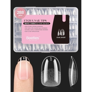 Beetles 2Pcs 15ml Hema-Free Nail Glue Gel for Acrylic Nail Tips & Clear Press On Nails, TPO Free Super Strong U V Nail Glue for Nail Extensions, DIY Long Lasting Nail Gel Kit, Gift for Women(5-Oval Short 288pcs (Etch X Nail Tips))