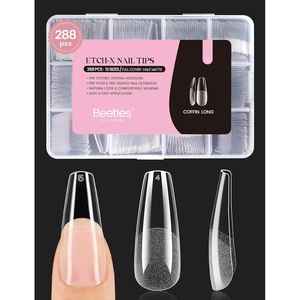 Beetles 2Pcs 15ml Hema-Free Nail Glue Gel for Acrylic Nail Tips & Clear Press On Nails, TPO Free Super Strong U V Nail Glue for Nail Extensions, DIY Long Lasting Nail Gel Kit, Gift for Women(2-3-Coffin Long 288pcs (Etch X Nail Tips))
