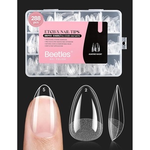 Beetles 2Pcs 15ml Hema-Free Nail Glue Gel for Acrylic Nail Tips & Clear Press On Nails, TPO Free Super Strong U V Nail Glue for Nail Extensions, DIY Long Lasting Nail Gel Kit, Gift for Women(1-2-Almond Short 288pcs (Etch X Nail Tips))