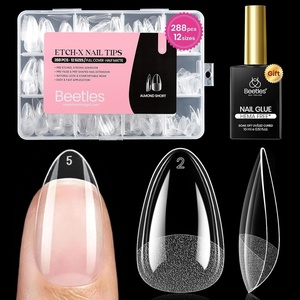 Beetles 2Pcs 15ml Hema-Free Nail Glue Gel for Acrylic Nail Tips & Clear Press On Nails, TPO Free Super Strong U V Nail Glue for Nail Extensions, DIY Long Lasting Nail Gel Kit, Gift for Women(6-1-Almond Short 288pcs (Etch X Nail Kit))