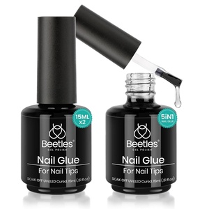 Beetles 2Pcs 15ml Hema-Free Nail Glue Gel for Acrylic Nail Tips & Clear Press On Nails, TPO Free Super Strong U V Nail Glue for Nail Extensions, DIY Long Lasting Nail Gel Kit, Gift for Women(7-2- 2PCS 5 in 1 Nail Glue)
