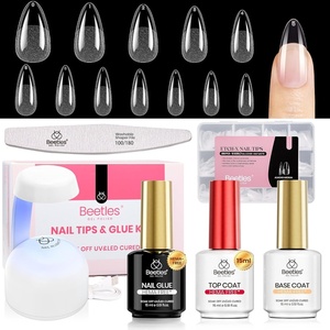 Beetles 2Pcs 15ml Hema-Free Nail Glue Gel for Acrylic Nail Tips & Clear Press On Nails, TPO Free Super Strong U V Nail Glue for Nail Extensions, DIY Long Lasting Nail Gel Kit, Gift for Women(9-2 Almond Medium 288pcs (Hema-Free Nail Kit))
