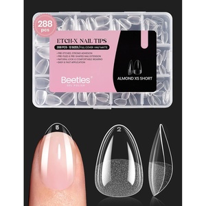 Beetles 2Pcs 15ml Hema-Free Nail Glue Gel for Acrylic Nail Tips & Clear Press On Nails, TPO Free Super Strong U V Nail Glue for Nail Extensions, DIY Long Lasting Nail Gel Kit, Gift for Women(1-1-Almond Extra Short 288pcs (Etch X Nail Tips))
