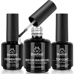 Beetles 3D Gel Nail Art, 1Pcs 15ml Sculpting Gel 3 in 1 Clear No Wipe Nail Polish Rhinestone Art Glue for Nail Gems Diamond Jewelry U V LED Lamp Needed DIY Home Salon Nails Gifts for Women(0-3-Builder & Top & Base)