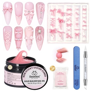 Beetles 3D Solid Builder Nail Gel Kit,2 oz Clear Sculpting Gel for 3D Nail Art,Non-Sticky UV LED Nails Gel with 3D Mold,Dual Forms & Sculpting Pen,Beginner DIY Nail Extension,Pastel Playland(B5-Pink Solid Builder Gel)