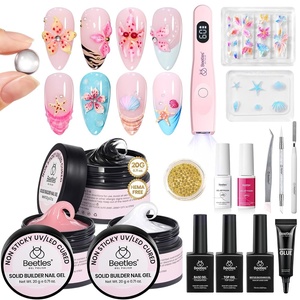 Beetles 3D Solid Builder Nail Gel Kit,2 oz Clear Sculpting Gel for 3D Nail Art,Non-Sticky UV LED Nails Gel with 3D Mold,Dual Forms & Sculpting Pen,Beginner DIY Nail Extension,Pastel Playland(Coral Sands)