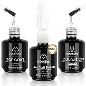 Beetles 3Pcs 15ml White Gel Nail Polish and No Wipe Gel Base & Top Coat Set, Soak Off UV Lamp and Long Lasting Glossy Coat French Manicure Art Design Kit(4-color gel & top base coat 3 Pcs 15ml)