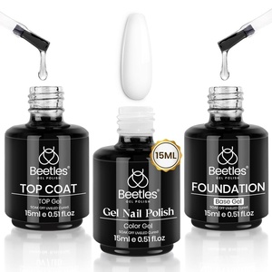 Beetles 3Pcs 15ml White Gel Nail Polish and No Wipe Gel Base & Top Coat Set, Soak Off UV Lamp and Long Lasting Glossy Coat French Manicure Art Design Kit(0-0-3 Pcs 15ml top base coat & color gel)