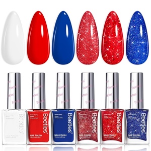 Beetles 4th of July Nail Polish – Midnight Fireworks, 6 Colors Red White and Blue Nail Polish Set Sparkle Glitter Fingernail, Quick Dry Long Lasting DIY Red White and Blue Nails Art Design for Summer(Midnight Fireworks)
