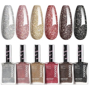 Beetles 4th of July Nail Polish – Midnight Fireworks, 6 Colors Red White and Blue Nail Polish Set Sparkle Glitter Fingernail, Quick Dry Long Lasting DIY Red White and Blue Nails Art Design for Summer(Stellar Sparkle)