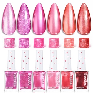 Beetles 4th of July Nail Polish – Midnight Fireworks, 6 Colors Red White and Blue Nail Polish Set Sparkle Glitter Fingernail, Quick Dry Long Lasting DIY Red White and Blue Nails Art Design for Summer(0-Hearts Aflutter)