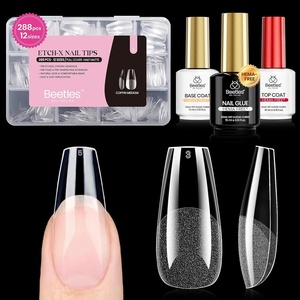 Beetles 9 in 1 Nail Glue Gel for Nail Tips and Clear Acrylic Nails Long Lasting, Curing Needed UV Extension Glue for False Nail Tips and Press on Nails, Summer Nail Art(7-3 Coffin Medium 288pcs (Etch X Nail Kit))