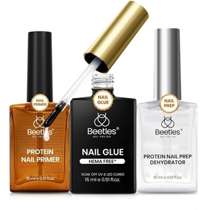 Beetles 9 in 1 Nail Glue Gel for Nail Tips and Clear Acrylic Nails Long Lasting, Curing Needed UV Extension Glue for False Nail Tips and Press on Nails, Summer Nail Art(0-5 15ml Nail Glue Protein Dehydrator and Primer)