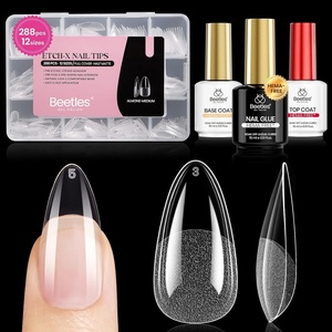 Beetles 9 in 1 Nail Glue Gel for Nail Tips and Clear Acrylic Nails Long Lasting, Curing Needed UV Extension Glue for False Nail Tips and Press on Nails, Summer Nail Art(7-2 Almond Medium 288pcs (Etch X Nail Kit))