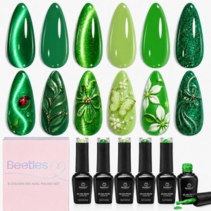 Beetles Blue Gel Nail Polish Set – Sunken Blue 6 Color Sky Navy Cobalt Cat Eye Gel Polish, Summer Shimmer Manicure Soak Off UV Nail Art Salon DIY at Home Gift for Women(Summer Woodland)