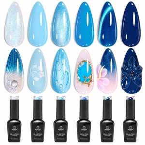 Beetles Blue Gel Nail Polish Set – Sunken Blue 6 Color Sky Navy Cobalt Cat Eye Gel Polish, Summer Shimmer Manicure Soak Off UV Nail Art Salon DIY at Home Gift for Women(Sunken Blue)