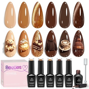 Beetles Brown Gel Polish Set – 6 Colors Toffee Caramel Nude Brown Cat Eye Fall Gel Nail Polish with Magnet, Soak Off UV LED Manicure Kit for Daily Wear Travel Gifts,0.25 fl oz Each