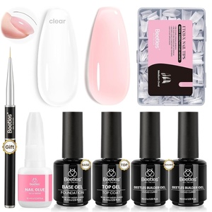 Beetles Builder Gel Nail Kit HEMA-FREE&TPO FREE-Muted Bloom 6 Colors Jelly Pink Glitter Building Gel,8 in 1 Strengthening Building Instant Apex & Extension for Beginner DIY Salon,UV LED Lamp Need(Builder Gels & Nail Tips)