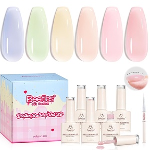 Beetles Builder Gel Nail Kit HEMA-FREE&TPO FREE-Muted Bloom 6 Colors Jelly Pink Glitter Building Gel,8 in 1 Strengthening Building Instant Apex & Extension for Beginner DIY Salon,UV LED Lamp Need(0-Juicy Tint)