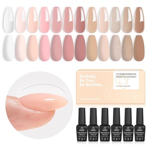 Beetles Builder Gel Nail Kit HEMA-FREE&TPO FREE-Muted Bloom 6 Colors Jelly Pink Glitter Building Gel,8 in 1 Strengthening Building Instant Apex & Extension for Beginner DIY Salon,UV LED Lamp Need(Pink Rose Nude Beige White Collection)
