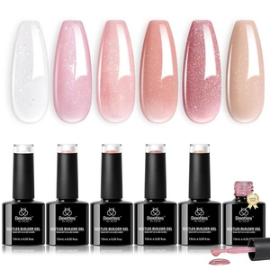 Beetles Builder Gel Nail Kit HEMA-FREE&TPO FREE-Muted Bloom 6 Colors Jelly Pink Glitter Building Gel,8 in 1 Strengthening Building Instant Apex & Extension for Beginner DIY Salon,UV LED Lamp Need(A3-Shimmer Nude Pink)