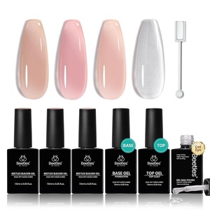 Beetles Builder Gel Nail Kit HEMA-FREE&TPO FREE-Muted Bloom 6 Colors Jelly Pink Glitter Building Gel,8 in 1 Strengthening Building Instant Apex & Extension for Beginner DIY Salon,UV LED Lamp Need(A7-Jelly Nude)