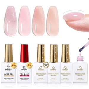 Beetles Builder Gel Nail Kit HEMA-FREE&TPO FREE-Muted Bloom 6 Colors Jelly Pink Glitter Building Gel,8 in 1 Strengthening Building Instant Apex & Extension for Beginner DIY Salon,UV LED Lamp Need(B4-HEMA Free|Sheer Pink & Nude)