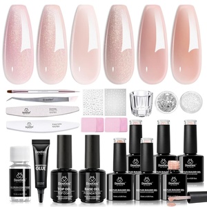 Beetles Builder Gel Nail Kit HEMA-FREE&TPO FREE-Muted Bloom 6 Colors Jelly Pink Glitter Building Gel,8 in 1 Strengthening Building Instant Apex & Extension for Beginner DIY Salon,UV LED Lamp Need(6 Colors Builder Gels with Nail Tips)
