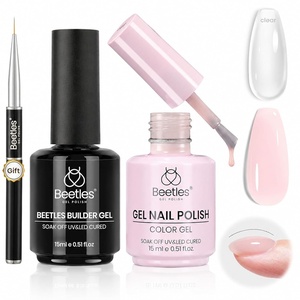 Beetles Builder Gel for Nails,2 Pcs 8 in 1 UV LED Clear Building,for Smoothing Uneven Nails,Strengthening,Instant Apex & Extension,for DIY Salon at Home,Friendly for Beginner,Gifts for Women(Clear & Milky Pink)