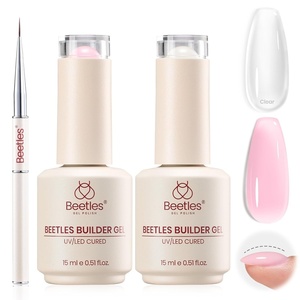 Beetles Builder Gel for Nails,2 Pcs 8 in 1 UV LED Clear Building,for Smoothing Uneven Nails,Strengthening,Instant Apex & Extension,for DIY Salon at Home,Friendly for Beginner,Gifts for Women(D1-Clear & Pink)