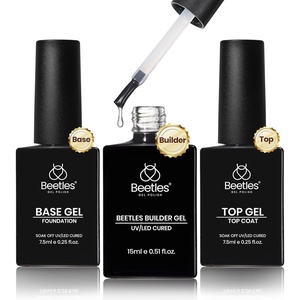 Beetles Builder Gel for Nails,2 Pcs 8 in 1 UV LED Clear Building,for Smoothing Uneven Nails,Strengthening,Instant Apex & Extension,for DIY Salon at Home,Friendly for Beginner,Gifts for Women(0-1-Clear & Base Top Coat)