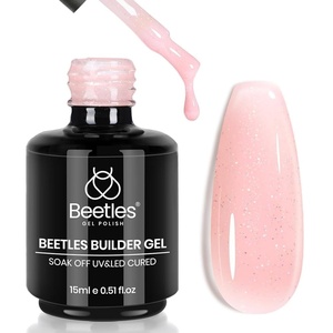Beetles Builder Gel for Nails-8 in 1 Natural Nude Translucent Color, Thickening Strengthening Building Instant Apex,Beginner-Friendly DIY Salon at Home, UV & LED Lamp Cured Needed(A4-Sheer Glitter Pink)