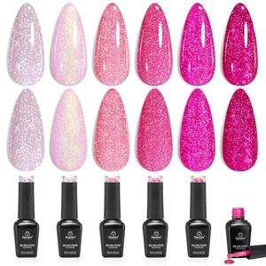 Beetles Cat Eye Gel Nail Polish Set, 6 Colors Brown Purple Glitter Nude Sparkle Stunning Champagne Burgundy Gold lavender Magnetic Effect Nail U v Gel Polish Art Design Gifts for Women(Rosy Diamond)